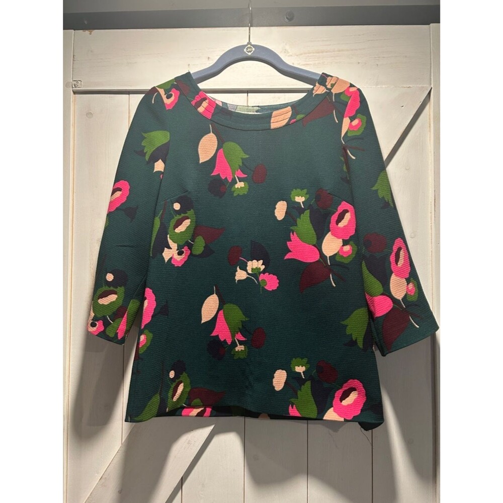 Boden Alda Green Heathland Posy Top 3/4 Sleeves Size 2 Floral Spring